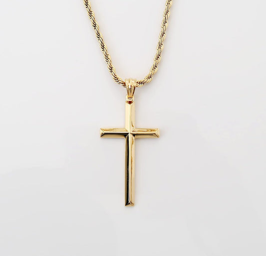 14K Gold Rope Chain Style Cross Pendant