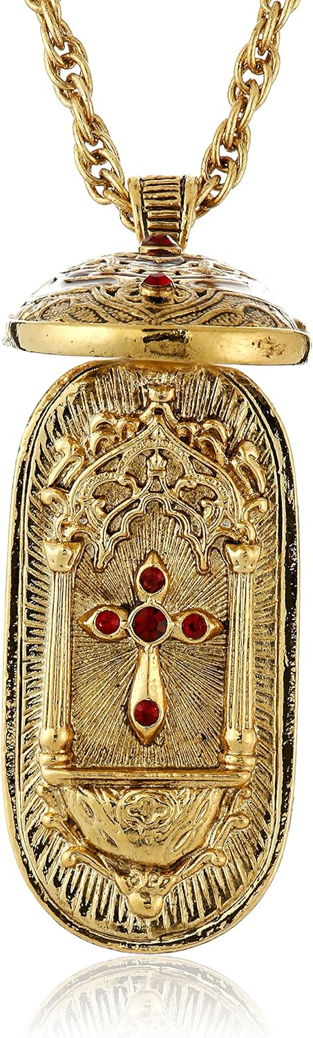 14k Gold-Dipped Red Swing Open Enclosed Crucifix Pendant Necklace